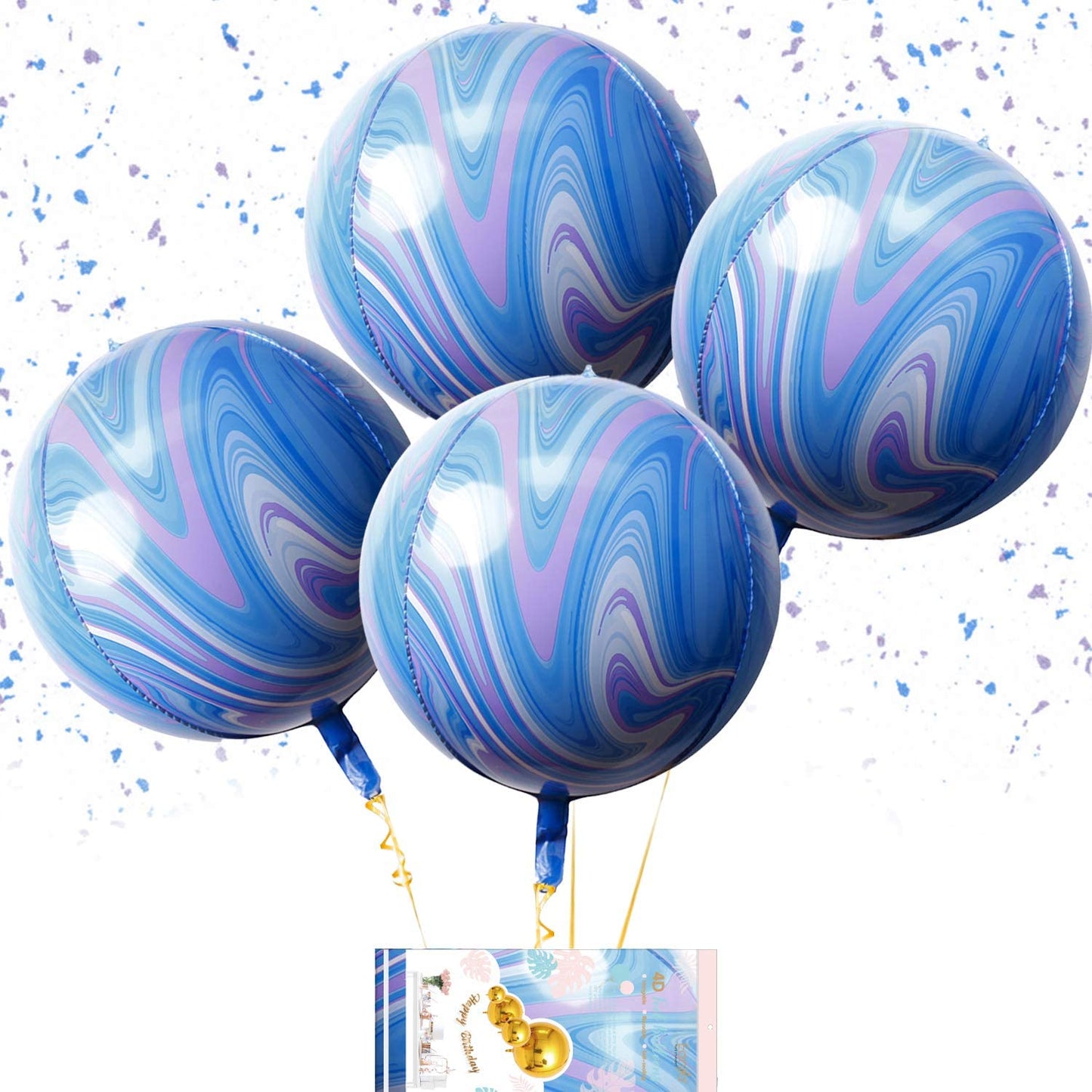 Eanjia Blue Agate Orb Balloons Hangable 4 Count 16" 4D Foil Balloons Round Aluminum Balloons 22 Birthday Balloons Decorations Wedding Balloon Arch Kit Blue Celebration Party Supplies