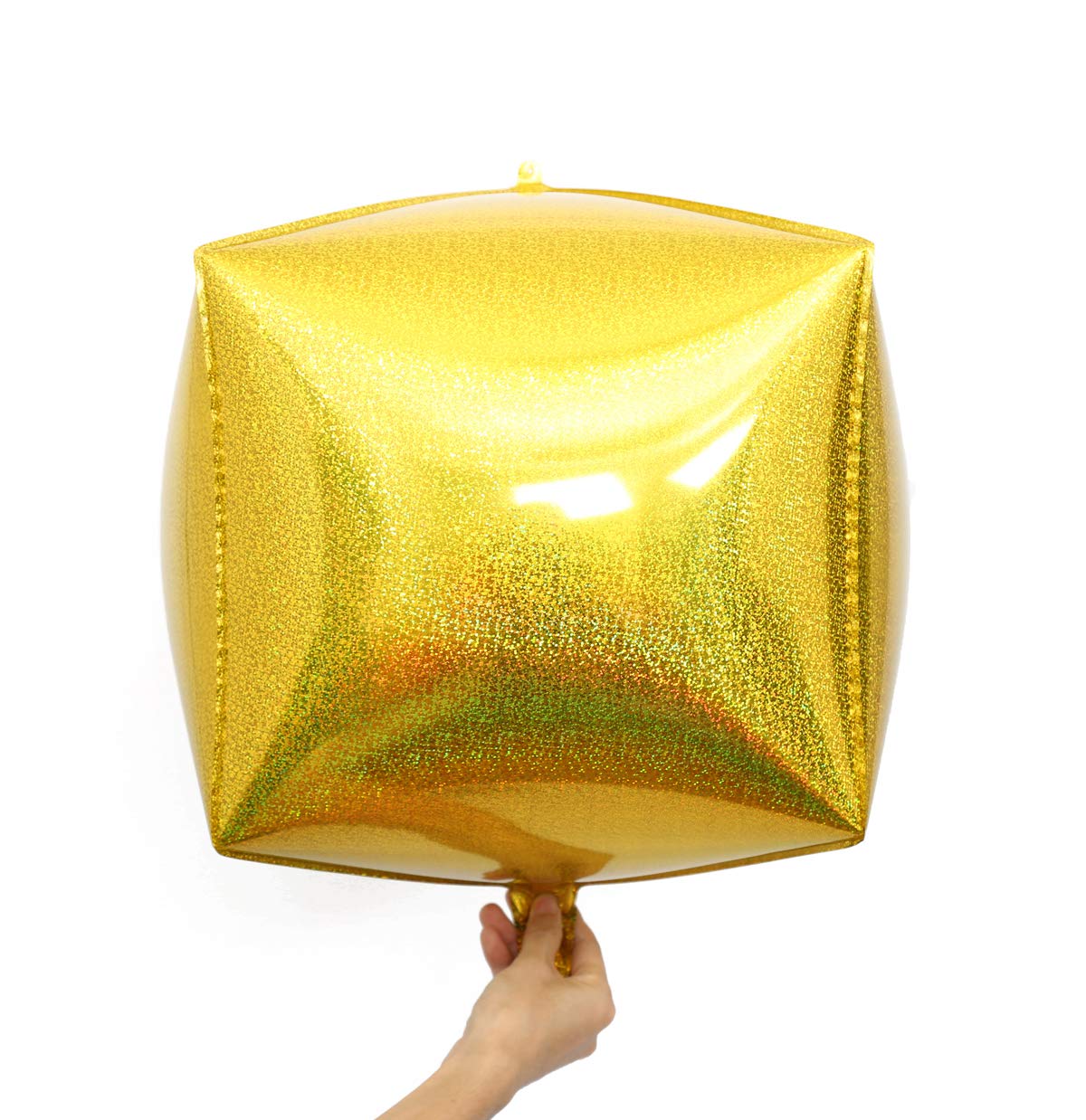 Eanjia Gold Holographic Laser Cube Foil Balloons 4 count 15" Hangable Square Shaped Aluminum Balloon for Wedding Decorations Birthday Party Baby Shower Engagement Party Backdrop Venue Decor