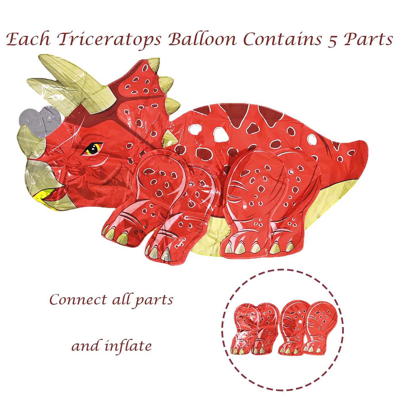 Eanjia 3D Foil Dinosaur Balloon 3pcs Standing Triceratops Balloons Cartoon Dinosaur Birthday Party Supplies Dinosaur Themed Jungle Party Baby Shower Garland Kit Decorations