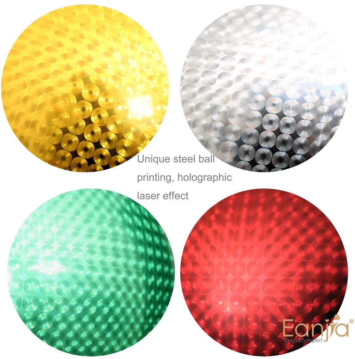 Eanjia 16" Orb Foil Balloons 4pcs Hangable Holographic Laser Steel Ball Pattern 4D Large Round Sphere Aluminum Foil Balloon Metallic Balloon Birthday Party Wedding Baby Shower Decor (Gold & Silver)