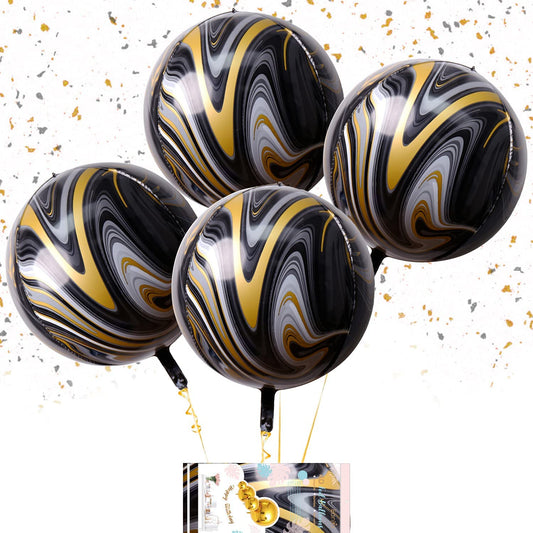 Eanjia Black Agate Orb Balloons Hangable 4 Count 16" 4D Foil Balloons Graduation Balloons Round Aluminum Balloons 22 Birthday Balloons Decorations Wedding Balloon Arch Kit Black Celebration Party Supplies