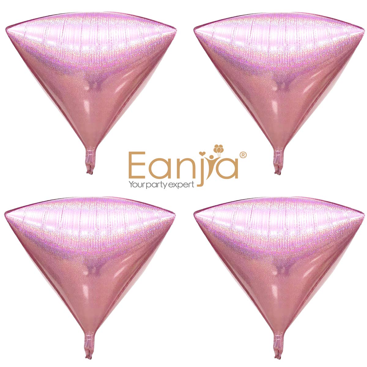 Eanjia Holographic Laser Pink Foil Diamond Balloons 4count 4D Foil Balloons 17"Hangable Triangle Cube-Shaped Aluminum Mylar Balloon for Baby Shower Girl Birthday Wedding Family Party Decoration (pink)