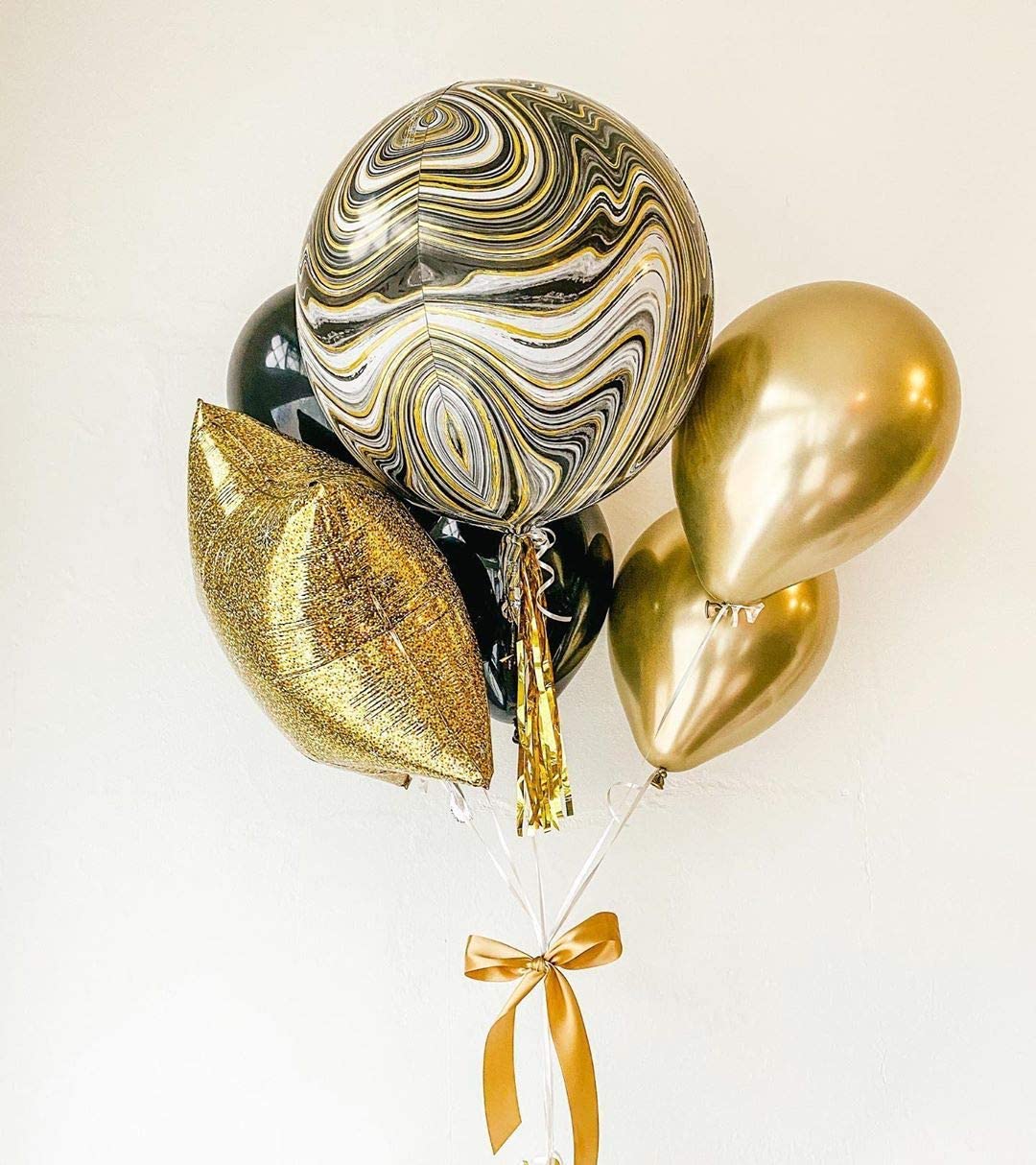 Eanjia Black Gold Agate Orb Balloons Hangable 4 Count 16" 4D Foil Balloons Graduation Balloons Round Aluminum Balloons 22 Birthday Balloons Decorations Wedding Balloon Arch Kit Black Gold Celebration Party Supplies