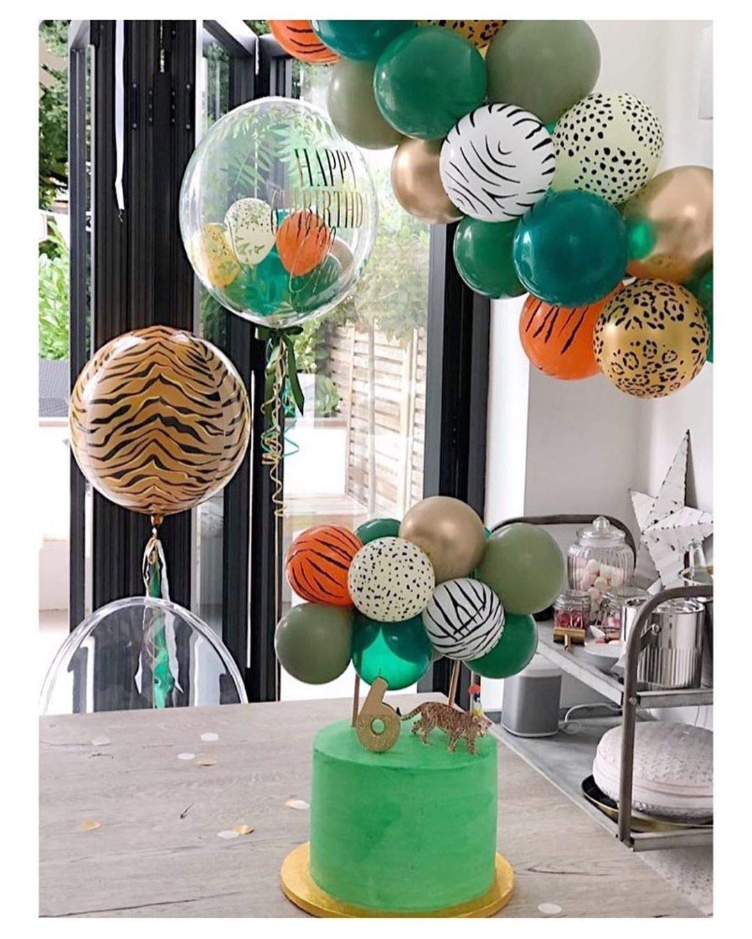 Eanjia Giraffe Balloon Hangable 4 Count 16" Safari Print Balloons 4D Round Foil Balloons for Baby shower Photo Shower Birthday Party Supplies Wedding Balloon Arch Kit Giraffe Balloon Garland Kit Zoo Decorations