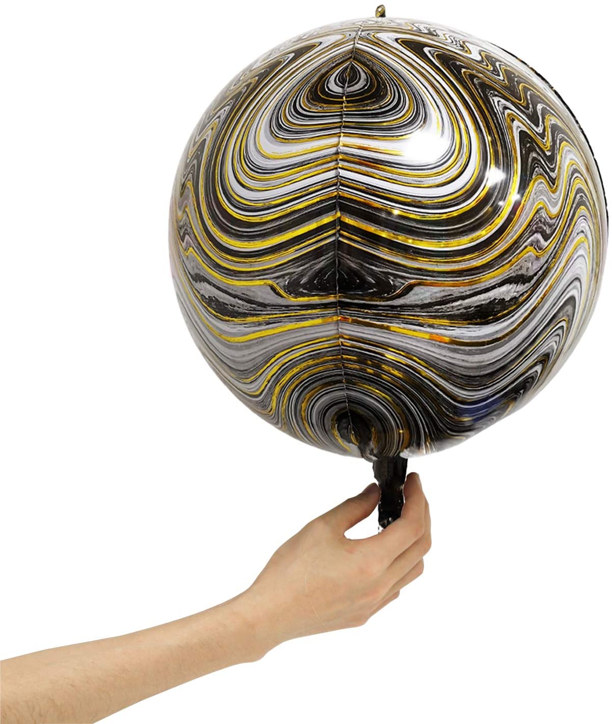 Eanjia Black Gold Agate Orb Balloons Hangable 4 Count 16" 4D Foil Balloons Graduation Balloons Round Aluminum Balloons 22 Birthday Balloons Decorations Wedding Balloon Arch Kit Black Gold Celebration Party Supplies