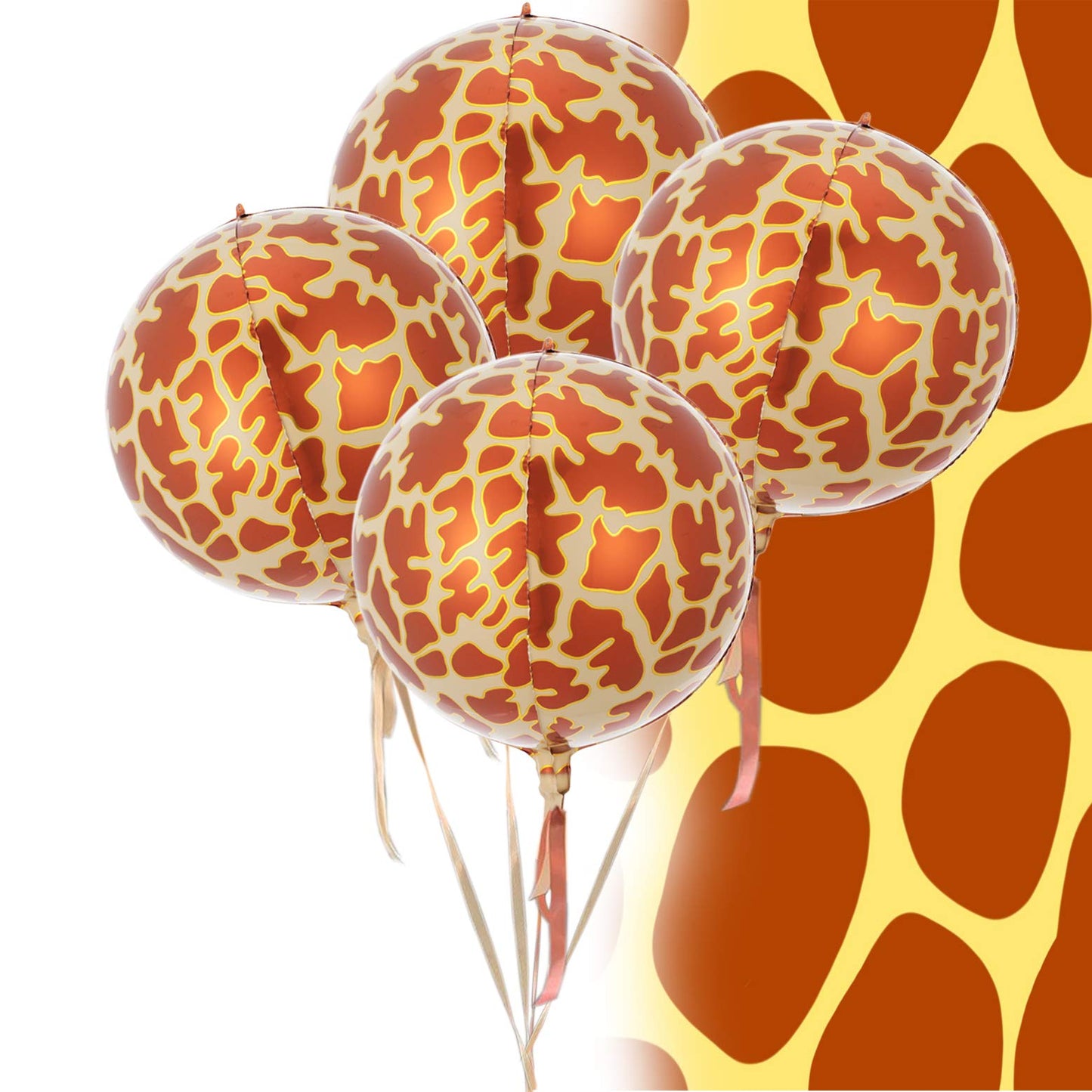 Eanjia Giraffe Balloon Hangable 4 Count 16" Safari Print Balloons 4D Round Foil Balloons for Baby shower Photo Shower Birthday Party Supplies Wedding Balloon Arch Kit Giraffe Balloon Garland Kit Zoo Decorations