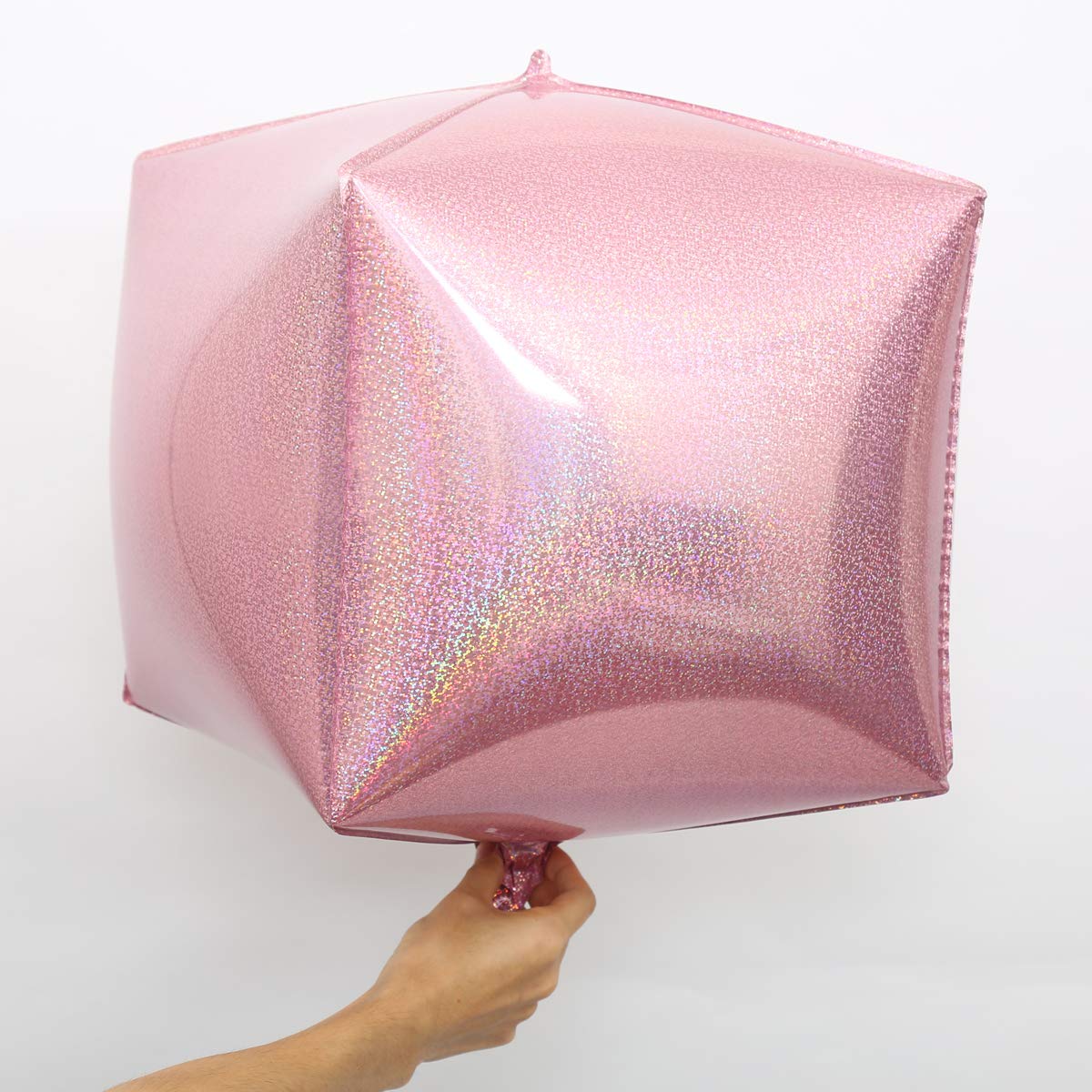 Eanjia Pink Holographic Laser Cube Foil Balloons 4 count 15" Hangable Square Shaped Aluminum Balloon for Wedding Decorations Birthday Party Baby Shower Engagement Party Backdrop Venue Decor