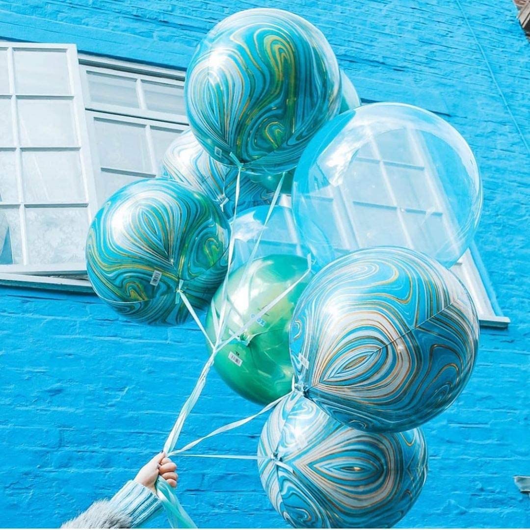 Eanjia Blue Gold Agate Orb Balloons Hangable 4 Count 16" 4D Foil Balloons Round Aluminum Balloons 22 Birthday Balloons Decorations Wedding Balloon Arch Kit Blue Gold Celebration Party Supplies