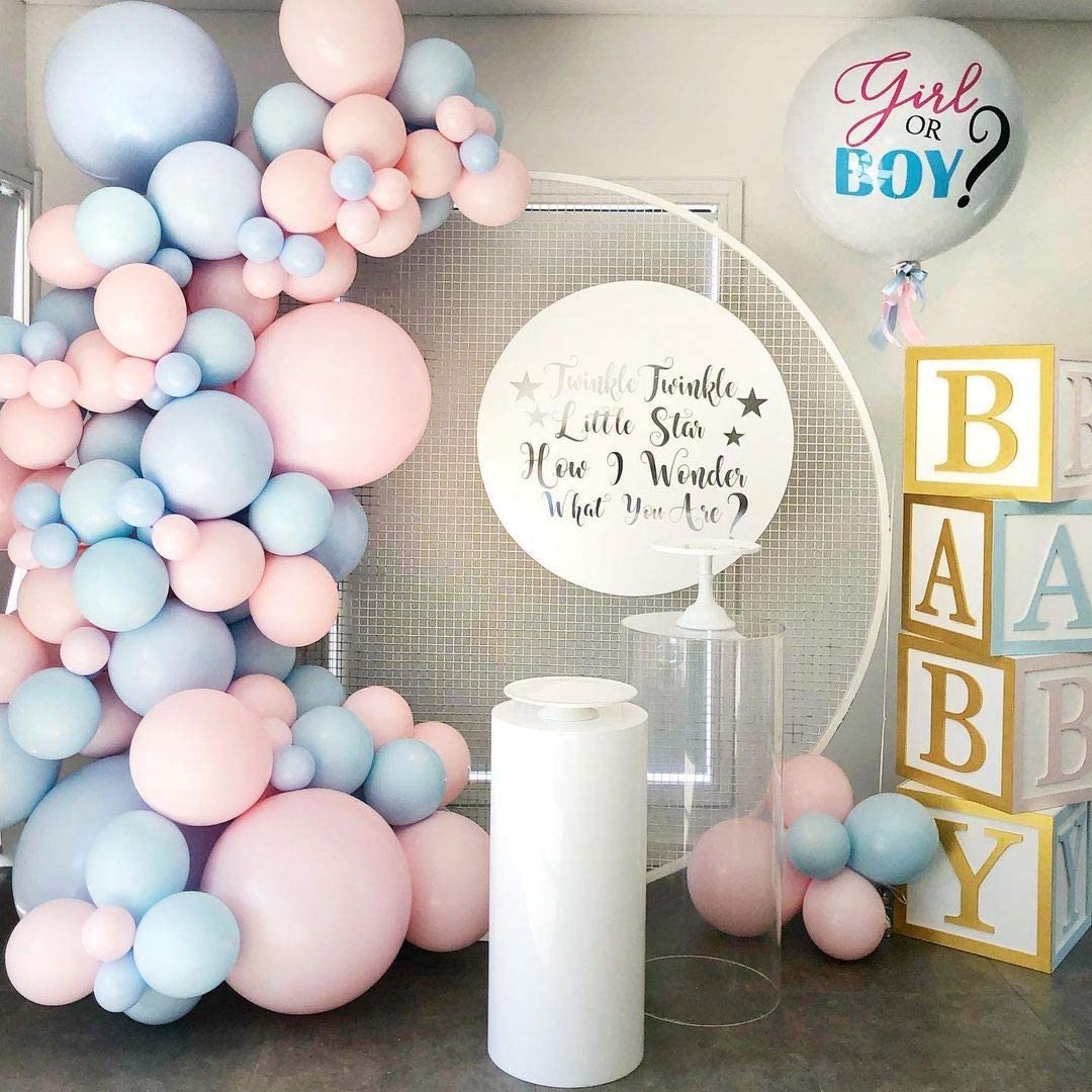 Eanjia Luxury Gender Reveal Garland Kit Pink & Blue 5" 10" 12"18" Pink Blue Double-Stuffed Latex Balloon for Baby Shower Birthday Party Backdrop Venue (Pink & Blue)