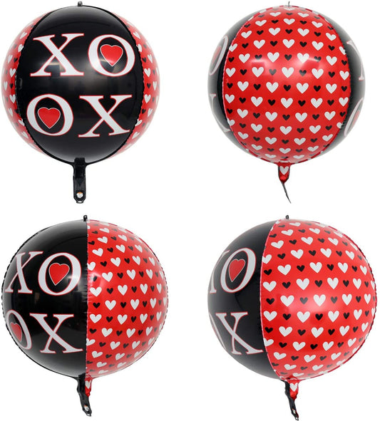 Eanjia 16" XOXO Letter Orb Foil Balloons Large Sphere Helium Balloons Heart Print Aluminum Mylar Balloon | Engagement Bachelorette Party Decorations, Bridal Shower (XOXO -Round)