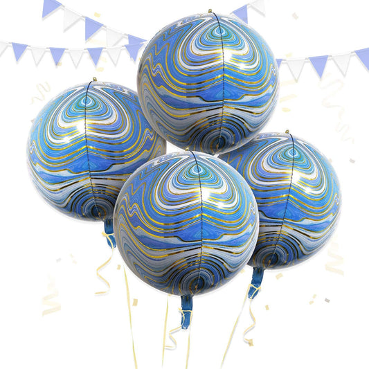 Eanjia Blue Gold Agate Orb Balloons Hangable 4 Count 16" 4D Foil Balloons Round Aluminum Balloons 22 Birthday Balloons Decorations Wedding Balloon Arch Kit Blue Gold Celebration Party Supplies