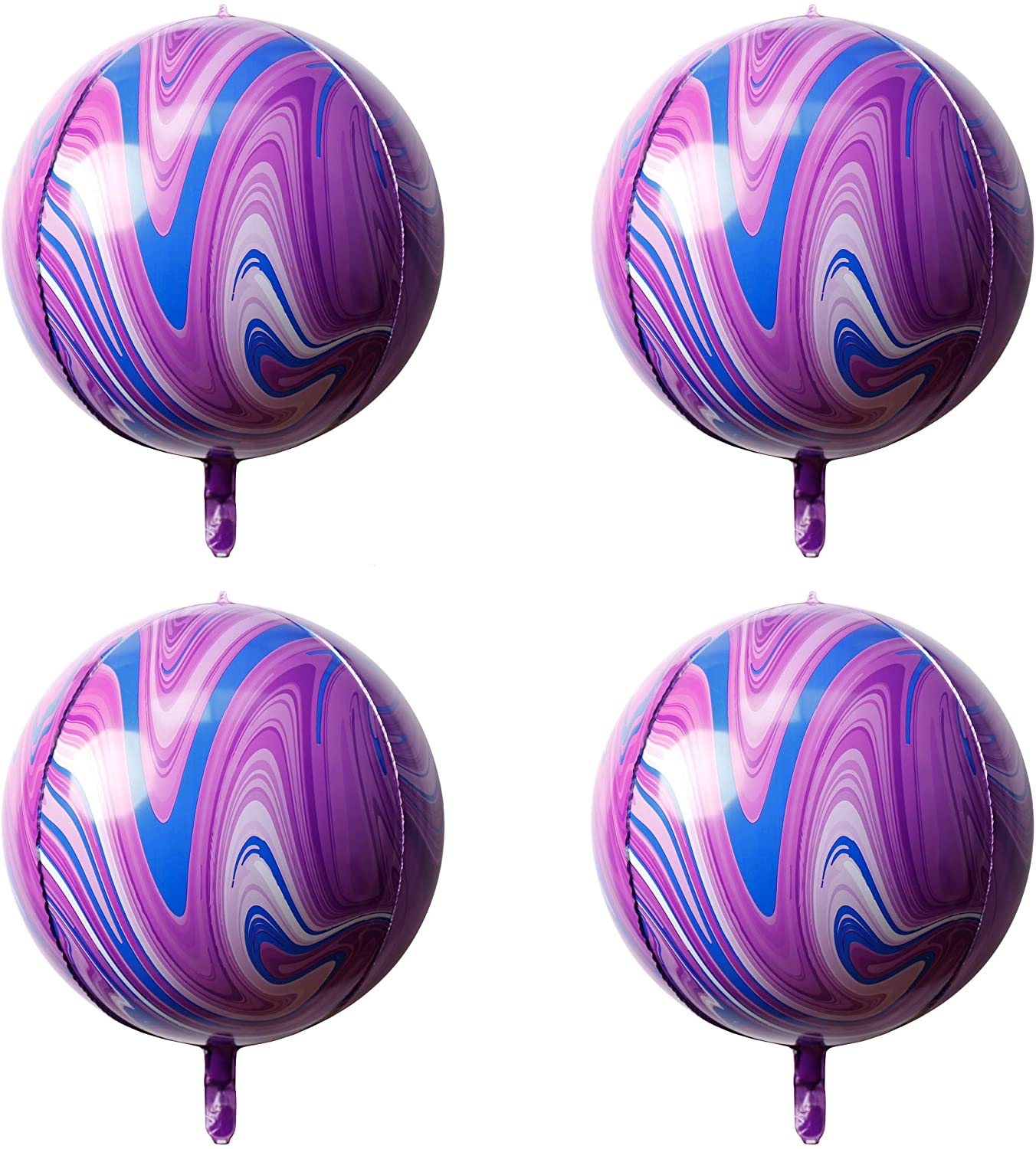 Eanjia Purple Agate Orb Balloons Hangable 4 Count 16" 4D Foil Balloons Round Aluminum Balloons 22 Birthday Balloons Decorations Wedding Balloon Arch Kit Purple Celebration Party Supplies