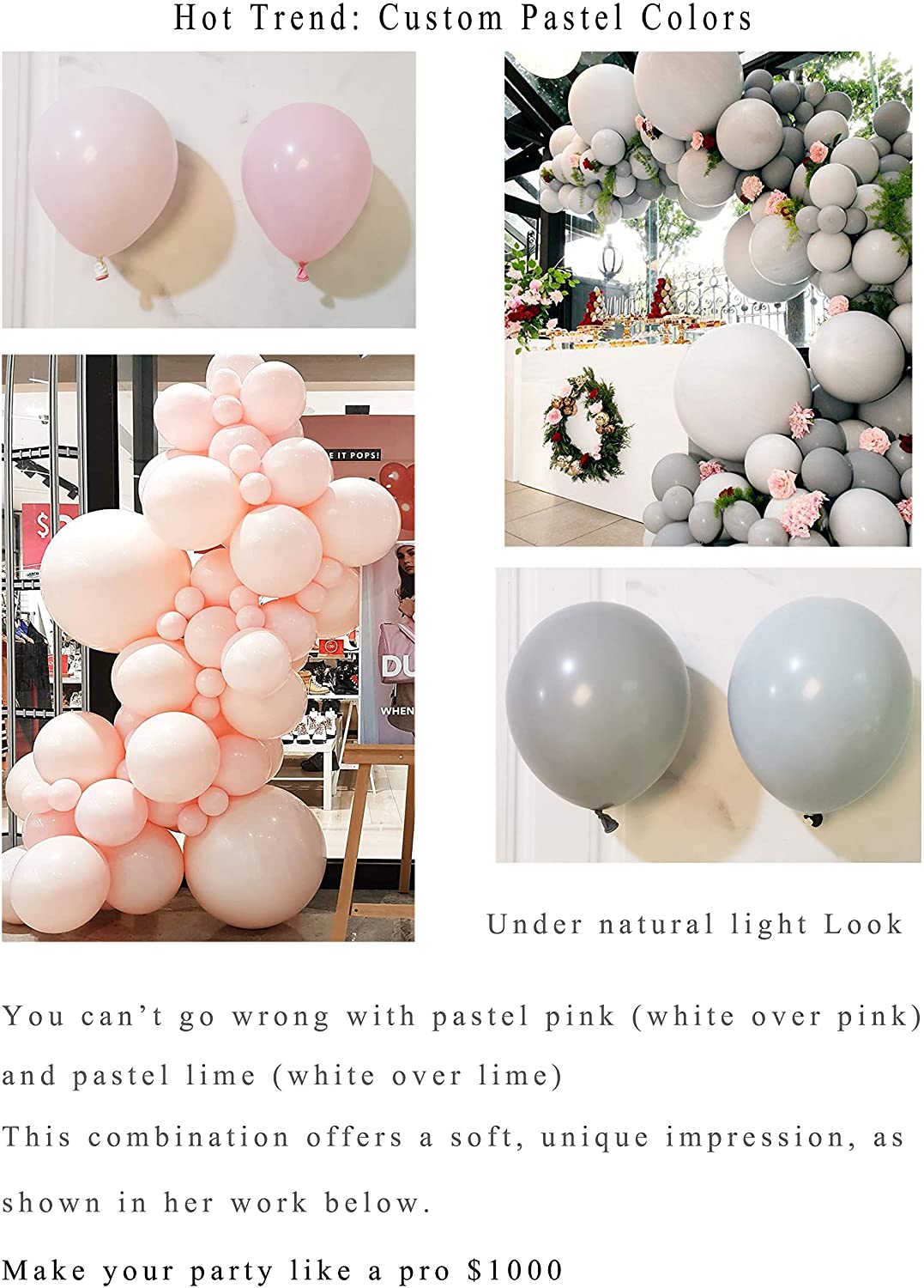 Eanjia Balloon Arch & Garland Kit Double-Stuffed 5"-18" Pastels Pink Gray Rose Gold Confetti Balloons Bulk 16ft for Wedding Baby Shower Birthday Party Shop Decoration (Pink)