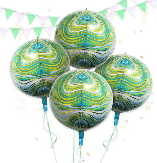 Eanjia Green Gold Agate Orb Balloons Hangable 4 Count 16" 4D Foil Balloons Round Aluminum Balloons 22 Birthday Balloons Decorations Wedding Balloon Arch Kit Green Gold Celebration Party Supplies