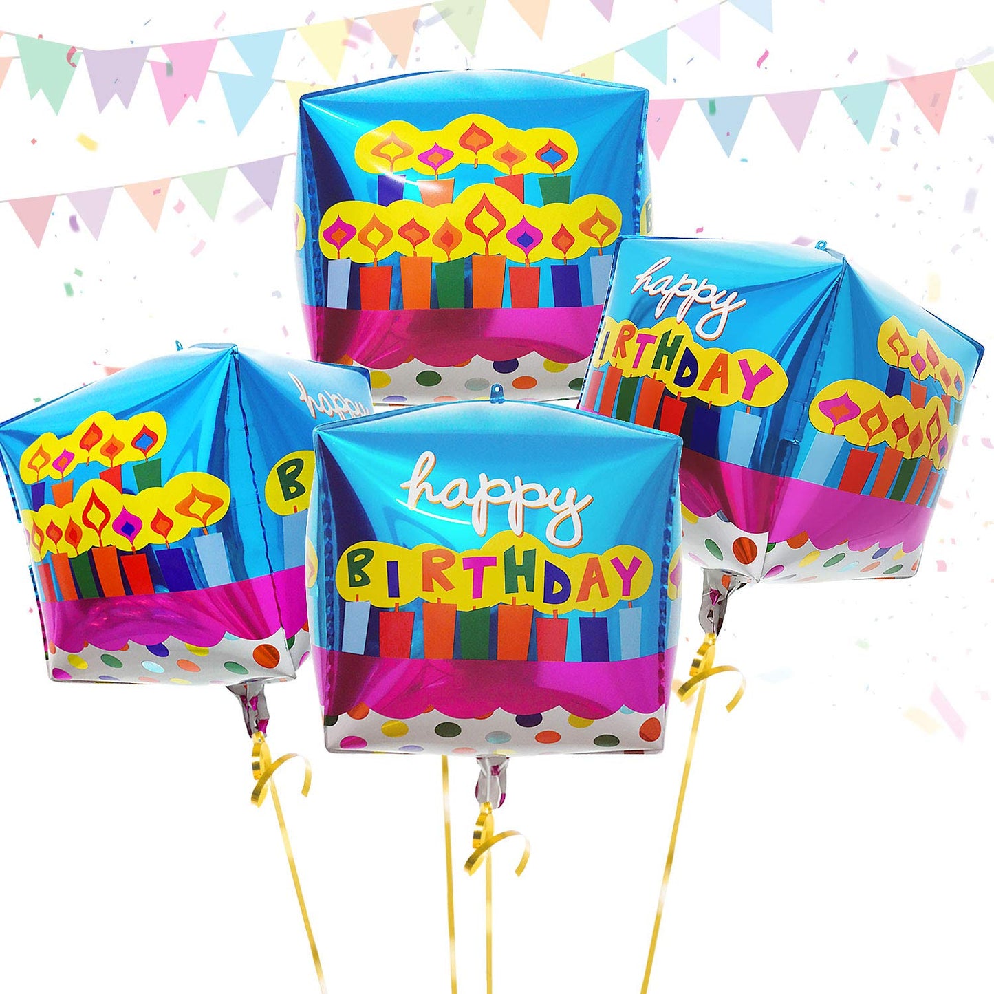 Eanjia Happy Birthday Cube Balloons 15inch 4D Cube Aluminium Foil Mylar Balloons for Birthday Party Decoration (Cube-Happy Birthday B)