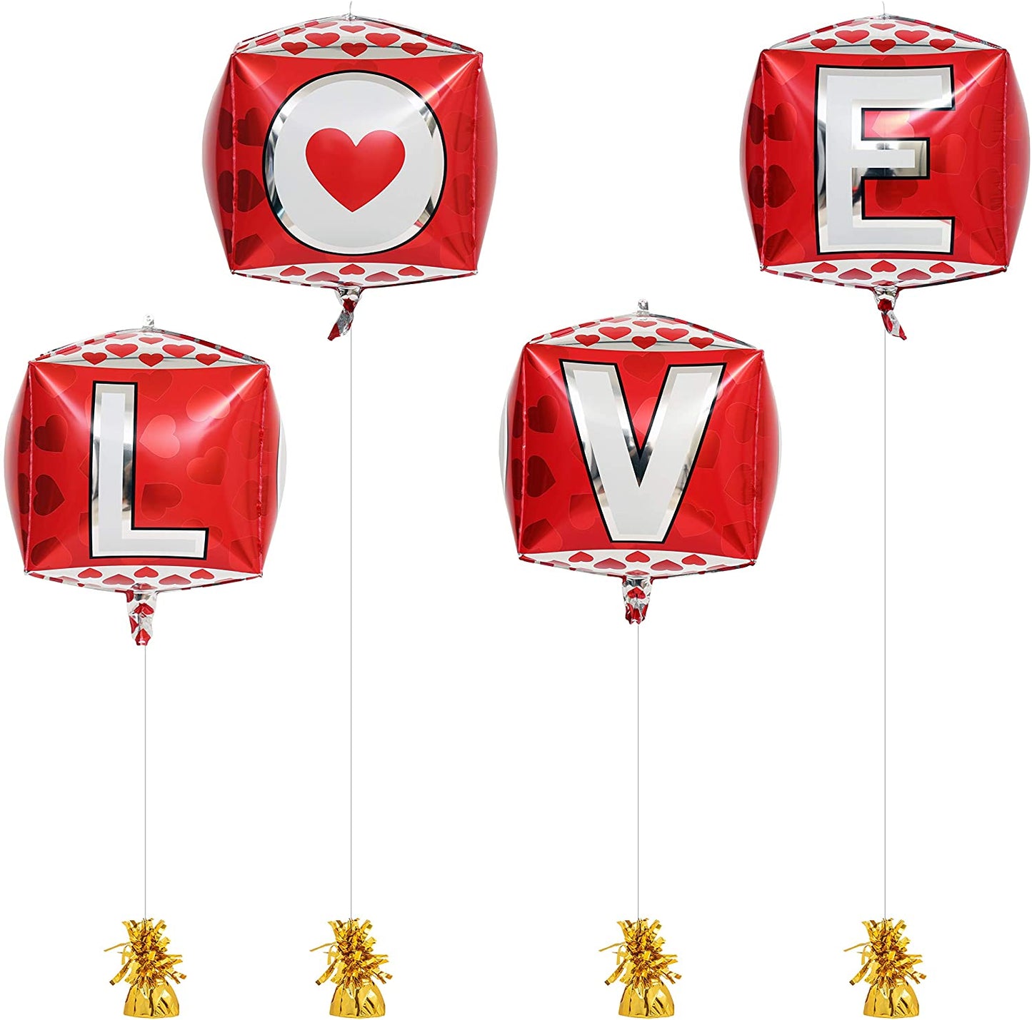 Eanjia 15" LOVE Letter Cube Foil Balloons Hangable Large Square Helium Balloons Aluminum Mylar Balloon 21st Birthday, Wedding Engagement Party Decorations Bridal Shower Baby Shower Decor (LOVE --CUBE)