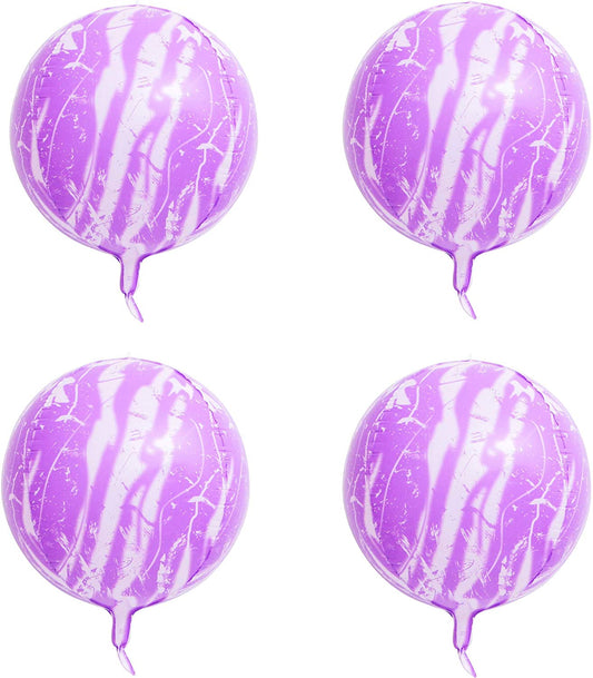 Hangable 16" Violet Marble Foil Balloons Agate Pattern Mylar Balloon 4 Count 4D Large Round Sphere Aluminum Foil Balloons for Baby Shower Birthday Wedding Celebration Party Supplies Garland Decor