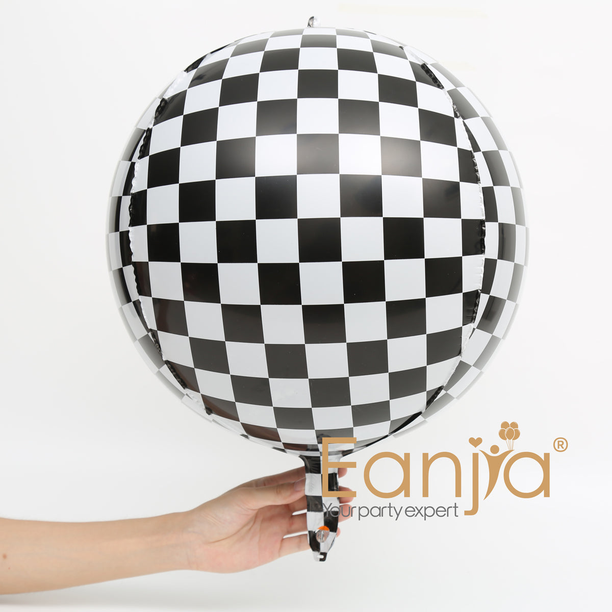 Eanjia 4D Orbz Foil Balloons Black & White Plaid 16inch