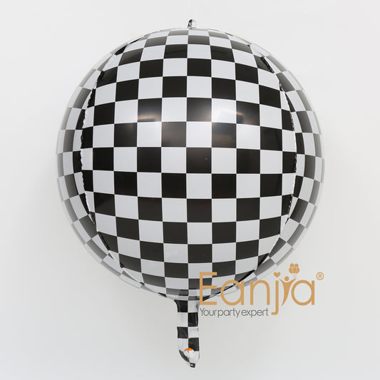 Eanjia 4D Orbz Foil Balloons Black & White Plaid 16inch