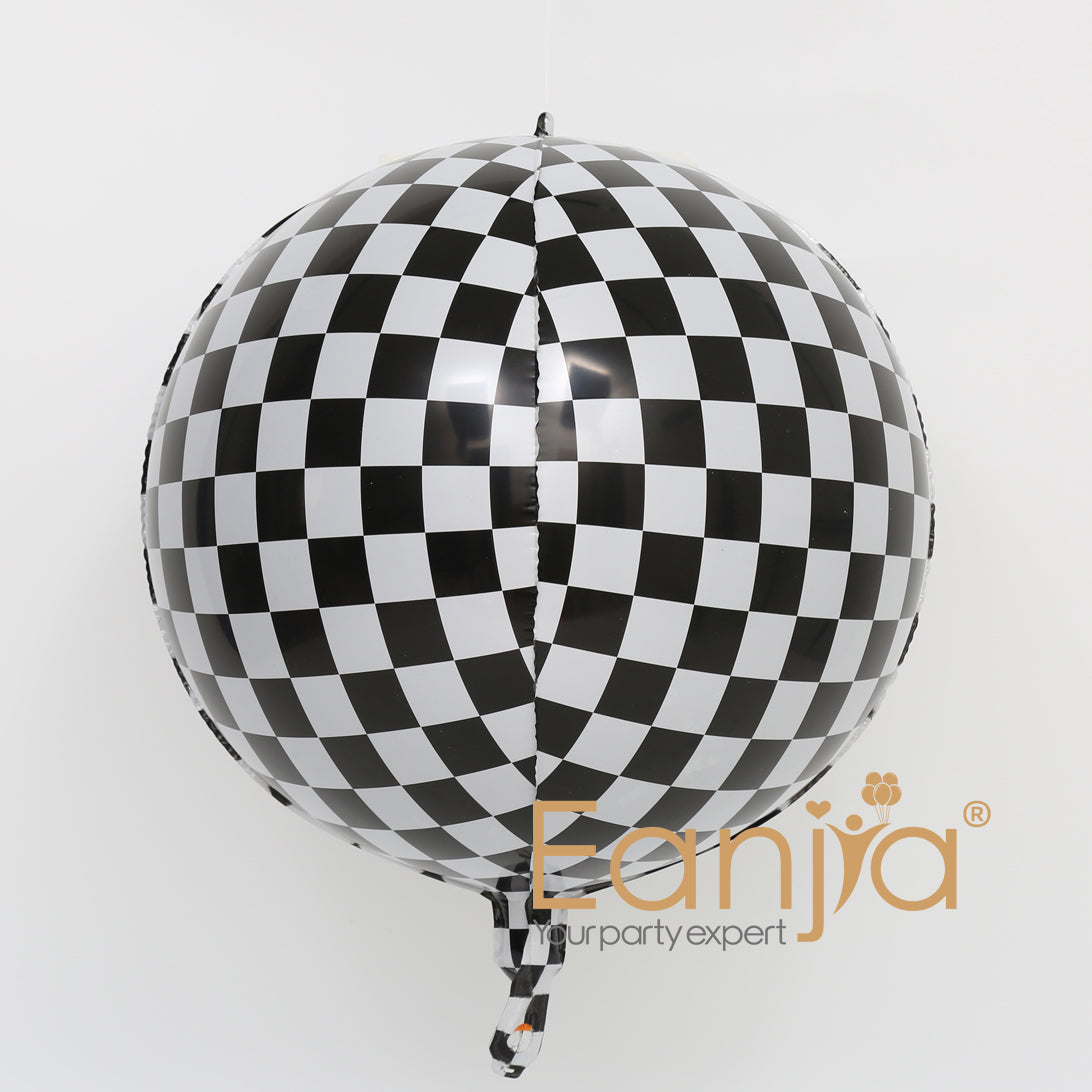 Eanjia 4D Orbz Foil Balloons Black & White Plaid 16inch