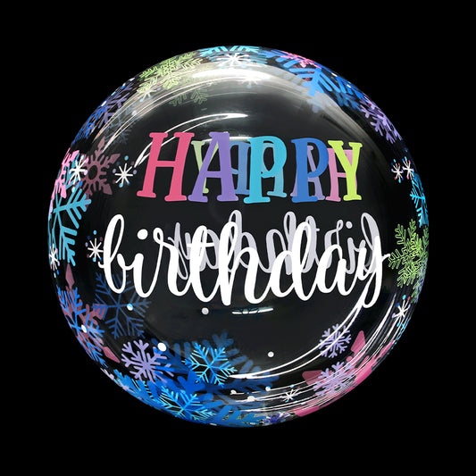 Eanjia  20 inch Happy Birthday SnowFlake  Bubble Balloons