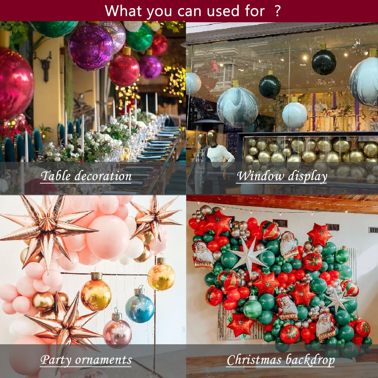 XL Christmas Balloon Ornaments 8Count 40x58cm DIY Oversize Inflatable Christmas Hanging Ornaments for Indoor Window Display Xmas Tree Decoration Christmas Bauble