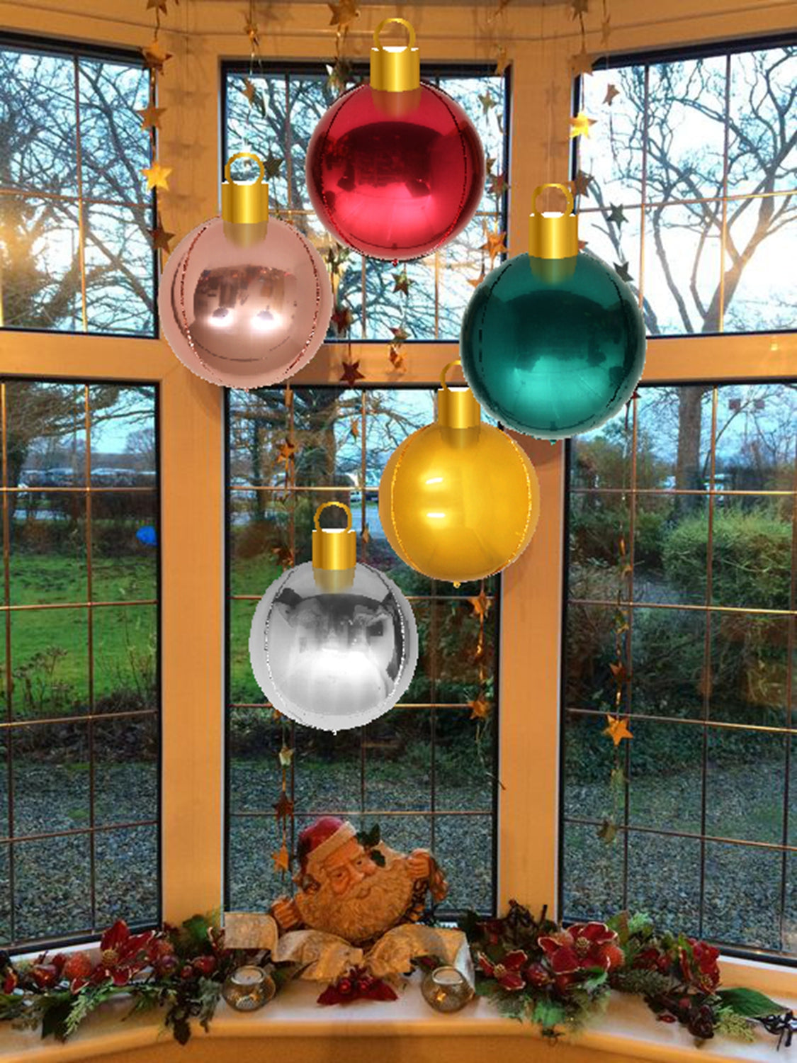 Eanjia XXL 30inch Christmas Ornaments 6 Count 76cm x 50cm Foil Balloon Christmas Bauble - Inflatable Balloon Ball Hanging Ornaments for Holiday Indoor Window Display Xmas Tree Decoration （Color)