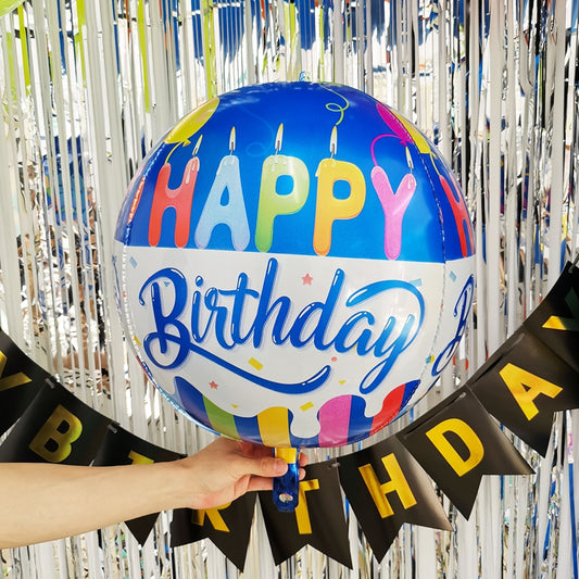 Eanjia 16inch Blue Classic Happy Birthday Orbz Balloons Classic Candle Pattern 4D Foil Balloons