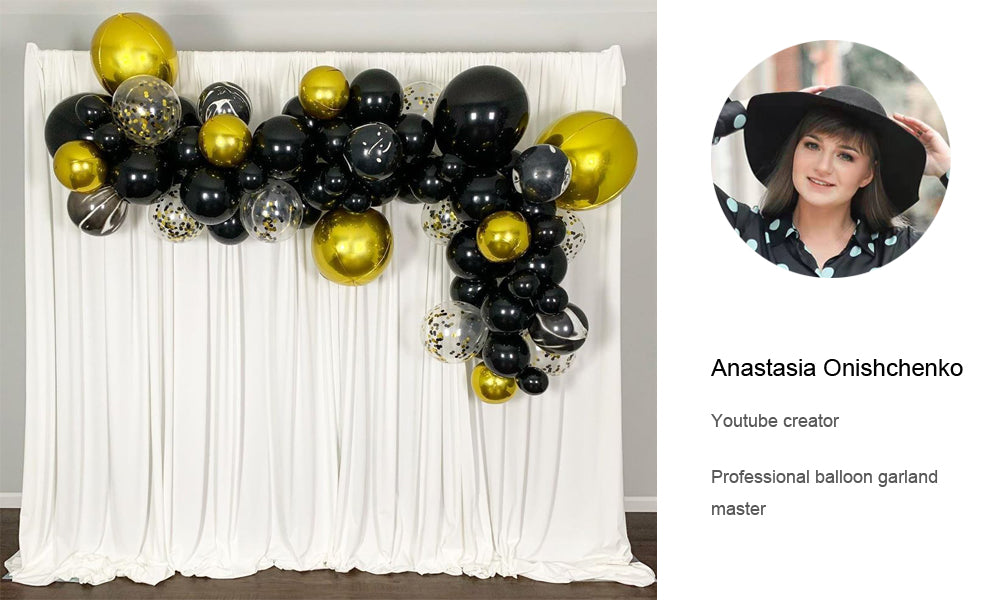 Eanjia Gold and Black Balloons Garland Kit 5"-18" Agate Balloons Confetti Balloons Gold Orb Balloons Arch for Birthday Masquerade Gasby Party Decor