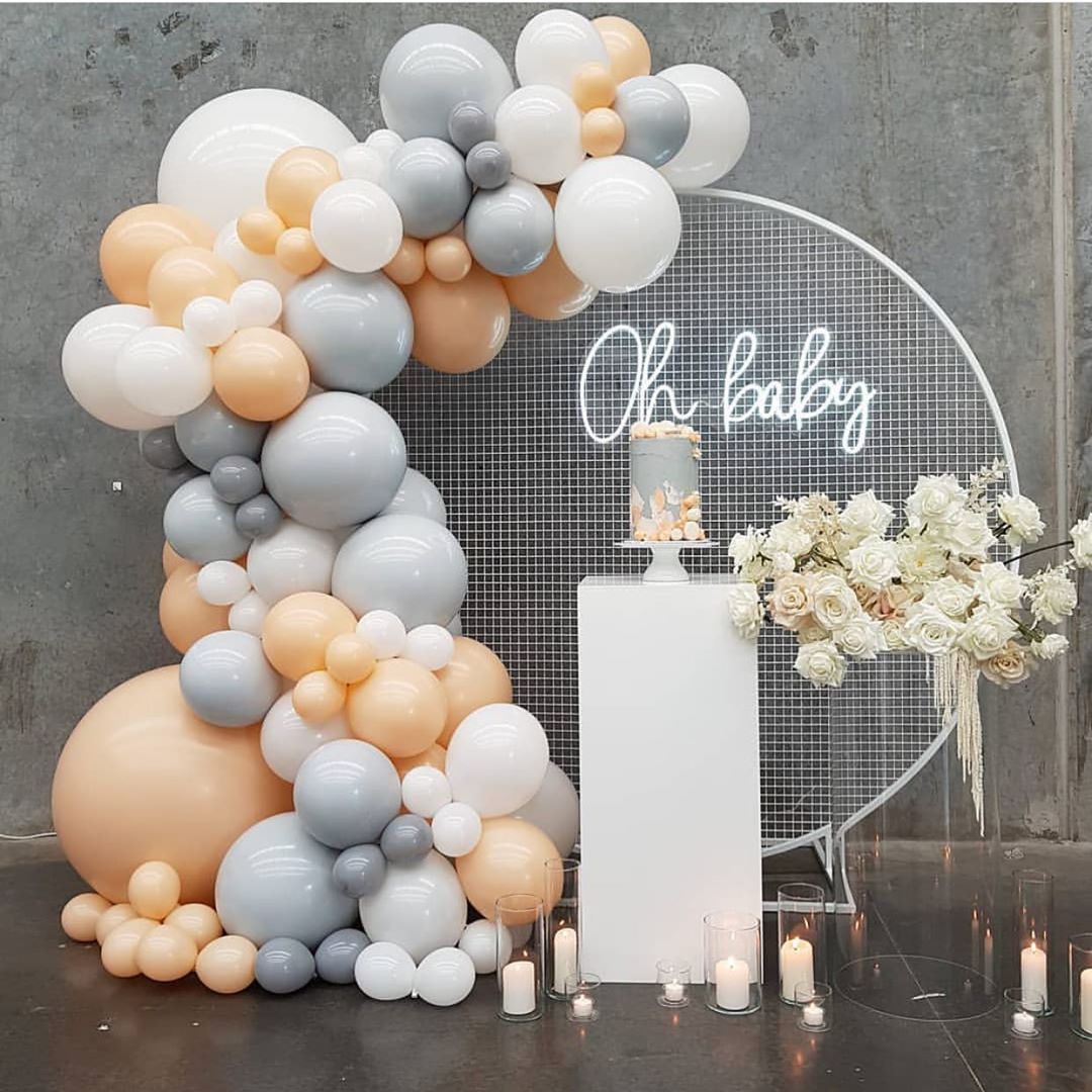 Eanjia 118PCS Blush Balloon Arch & Garland Kit DIY Double Layer 5"-36" Flesh Grey White Balloons Bulk 16ft for Wedding Baby Shower Birthday Party Supplies Photo Backdrop Venue Decor