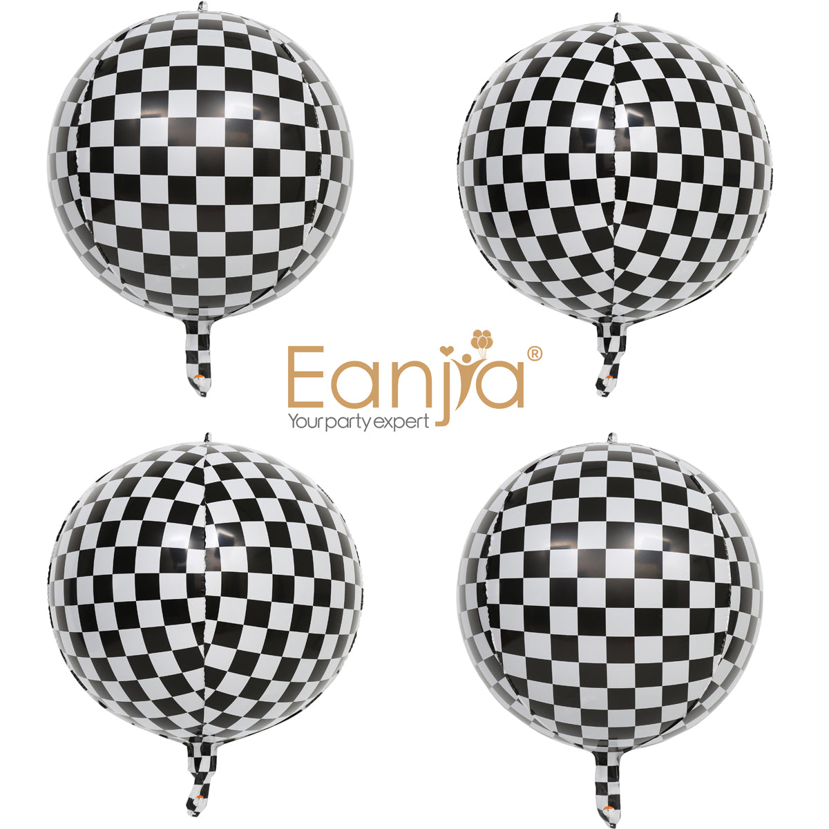 Eanjia 4D Orbz Foil Balloons Black & White Plaid 16inch