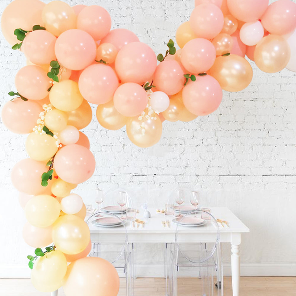 Eanjia Peach Balloon Arch Garland Kit 5-18" Peach Blush White and Champagne Balloon for Baby Shower Peach Wedding Decorations Glue Dots Balloon Stripe Tape Hooks Easy DIY for First Use