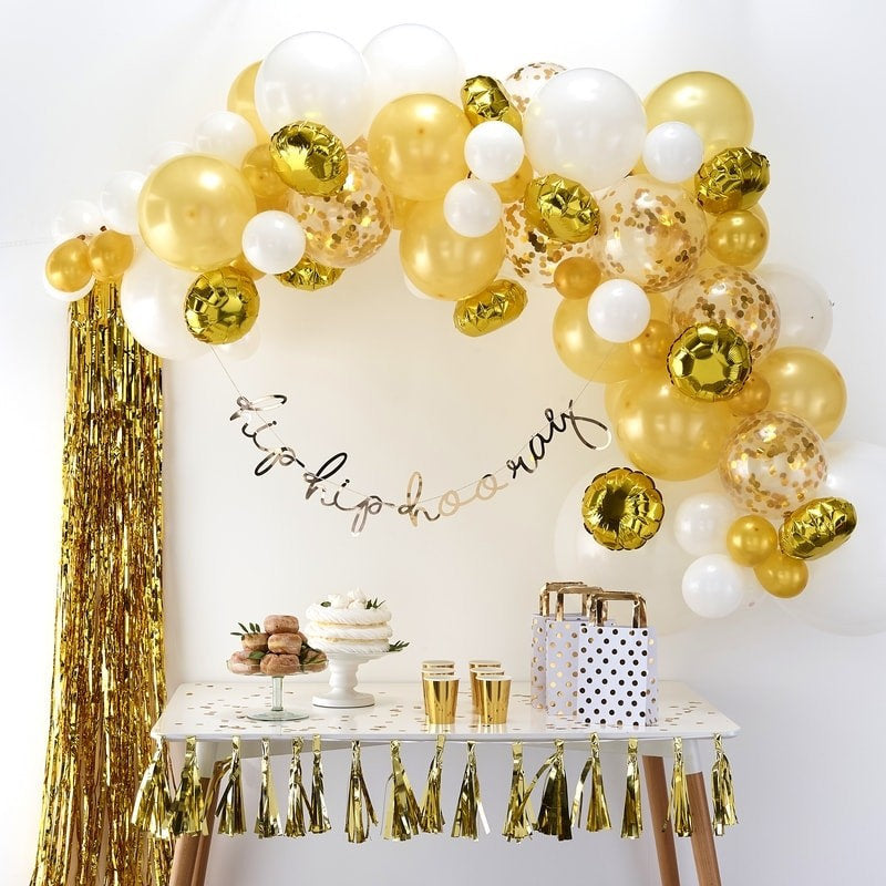 Eanjia Gold Balloons Garland Kit DIY 70pcs Latex Balloons Confetti Balloons Foil Balloons Combo / Arch Hooks Balloon Tape Glue Dot Beginner Use for Birthday Wedding Party Backdrop Venue Decor