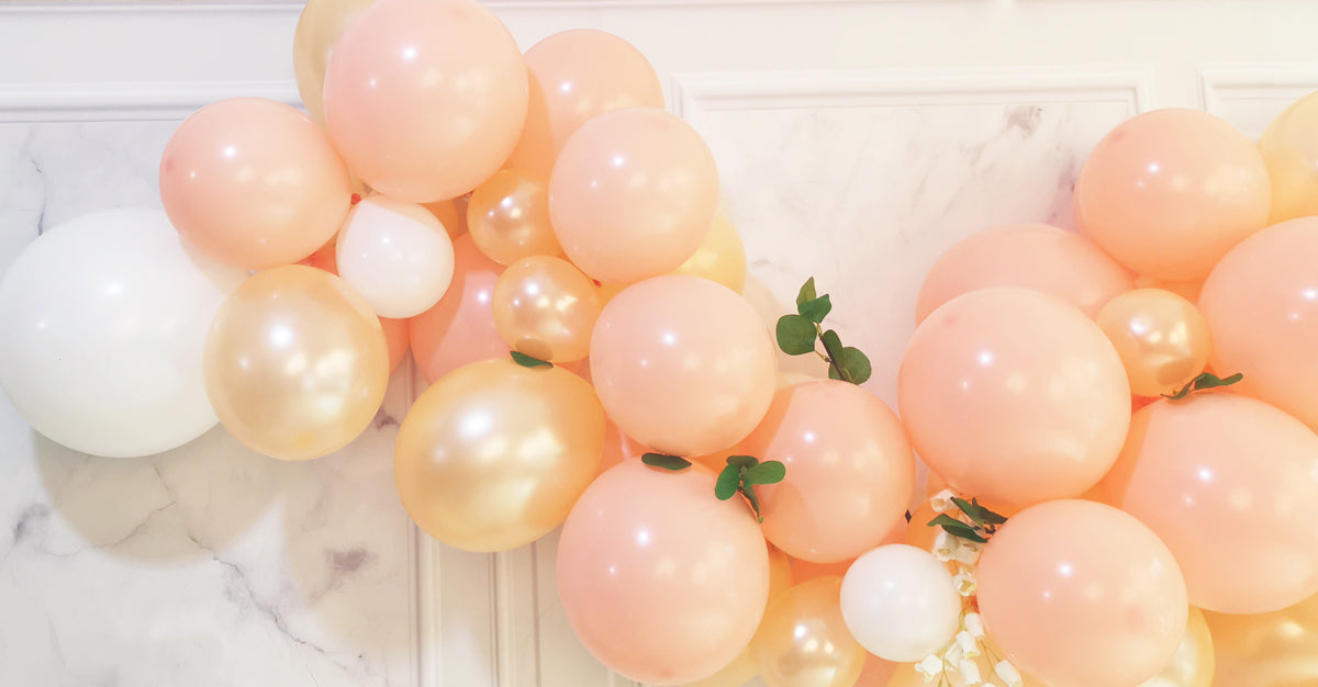 Eanjia Peach Balloon Arch Garland Kit 5-18" Peach Blush White and Champagne Balloon for Baby Shower Peach Wedding Decorations Glue Dots Balloon Stripe Tape Hooks Easy DIY for First Use