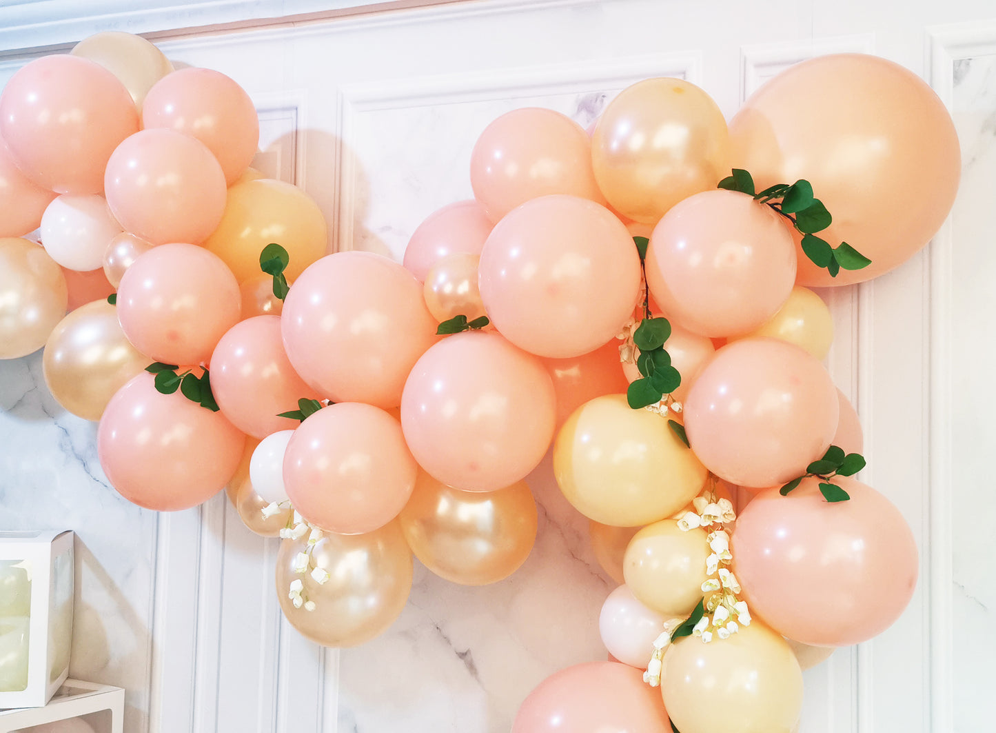 Eanjia Peach Balloon Arch Garland Kit 5-18" Peach Blush White and Champagne Balloon for Baby Shower Peach Wedding Decorations Glue Dots Balloon Stripe Tape Hooks Easy DIY for First Use