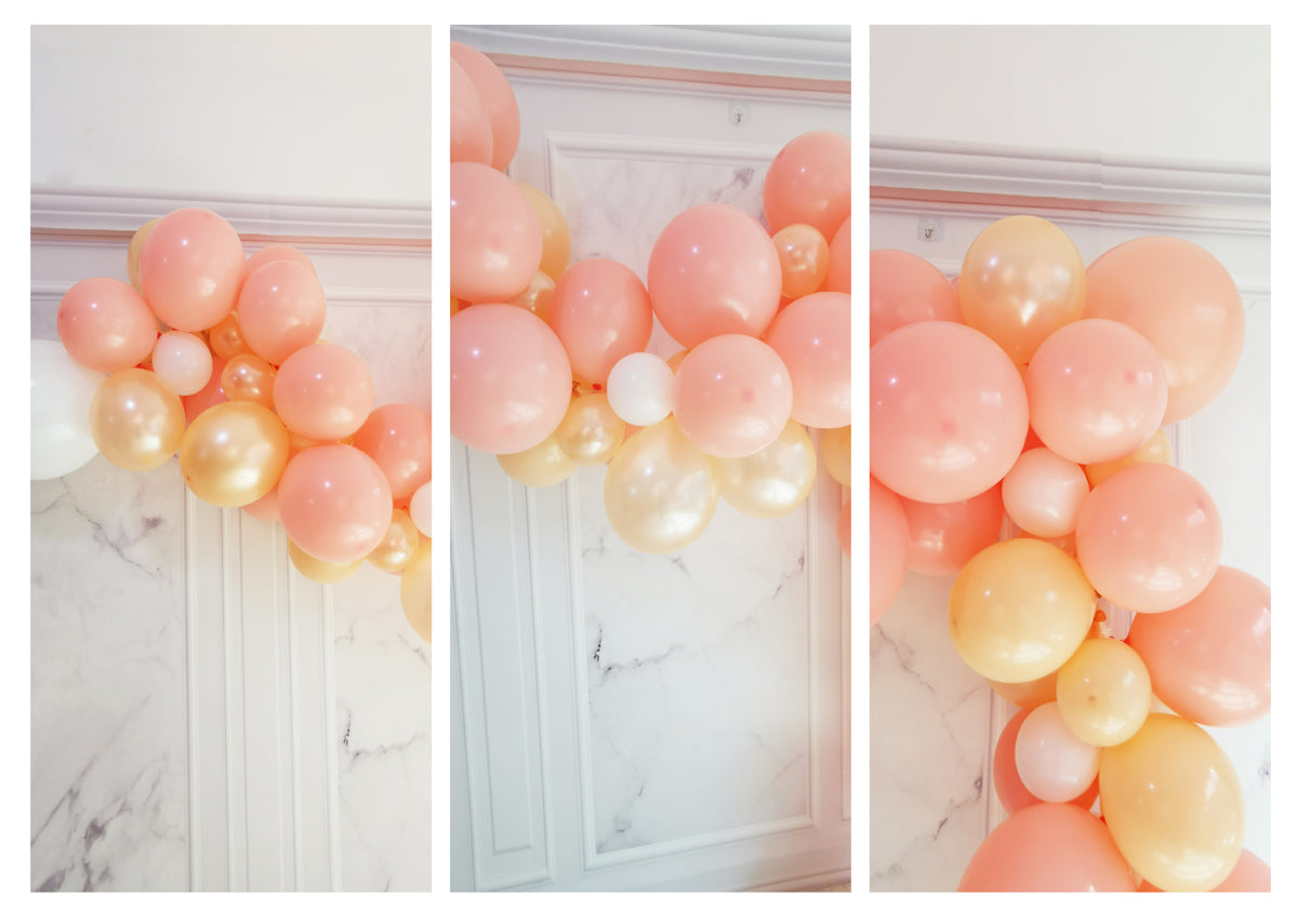 Eanjia Peach Balloon Arch Garland Kit 5-18" Peach Blush White and Champagne Balloon for Baby Shower Peach Wedding Decorations Glue Dots Balloon Stripe Tape Hooks Easy DIY for First Use