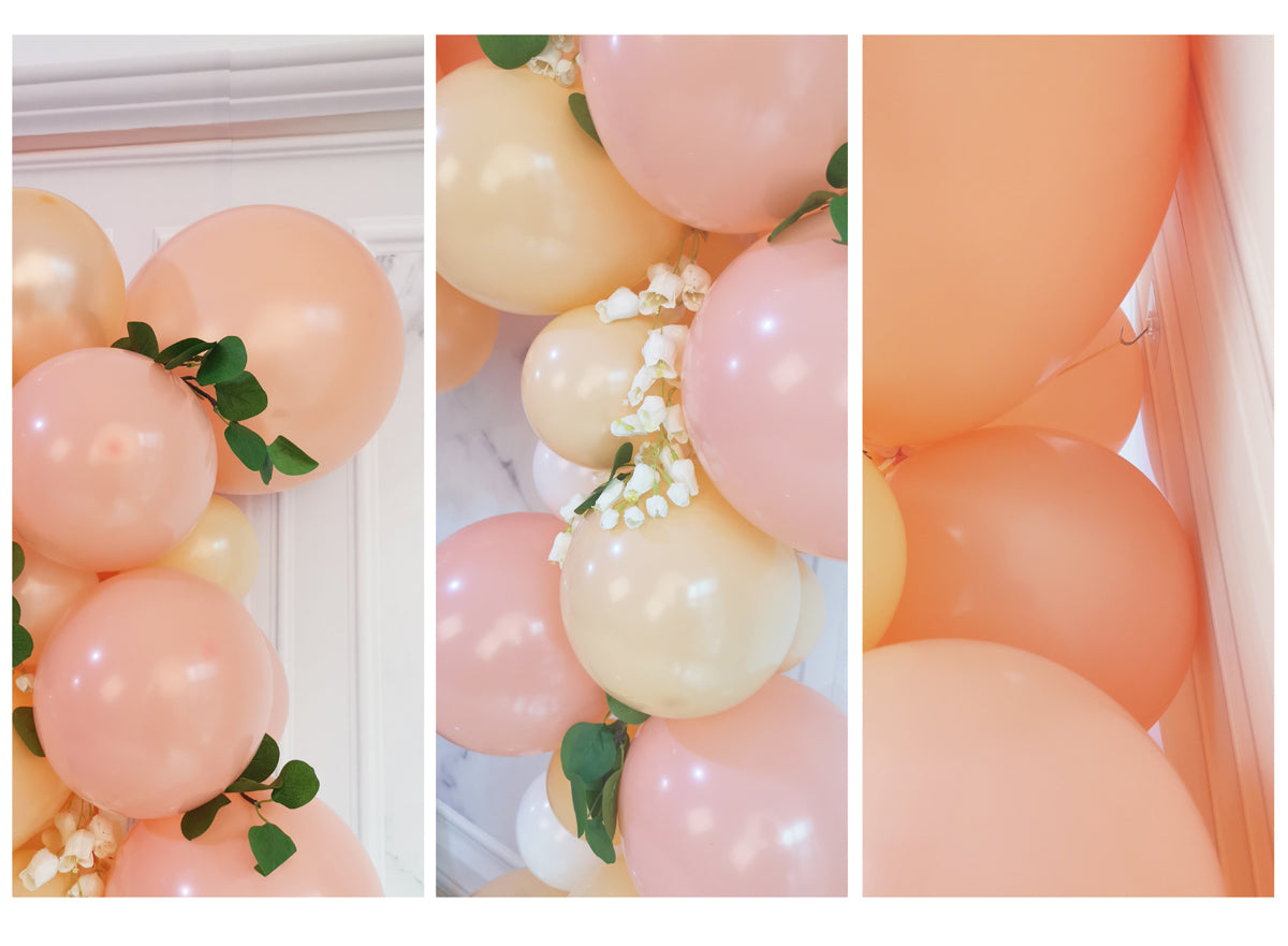 Eanjia Peach Balloon Arch Garland Kit 5-18" Peach Blush White and Champagne Balloon for Baby Shower Peach Wedding Decorations Glue Dots Balloon Stripe Tape Hooks Easy DIY for First Use